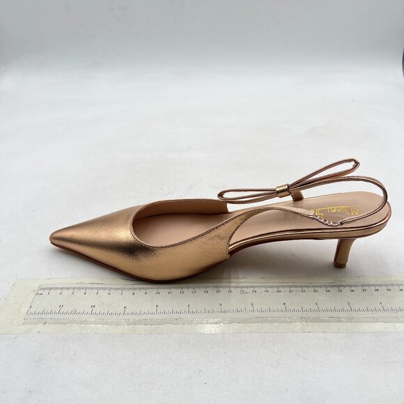 Milooey shoes Bronze Pointed Toe Side Bow Pump Kitten Low Heels Slingback Sandal - Picture 2 of 8